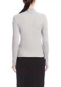 Women's Ribbed Faux Wrap Turtleneck