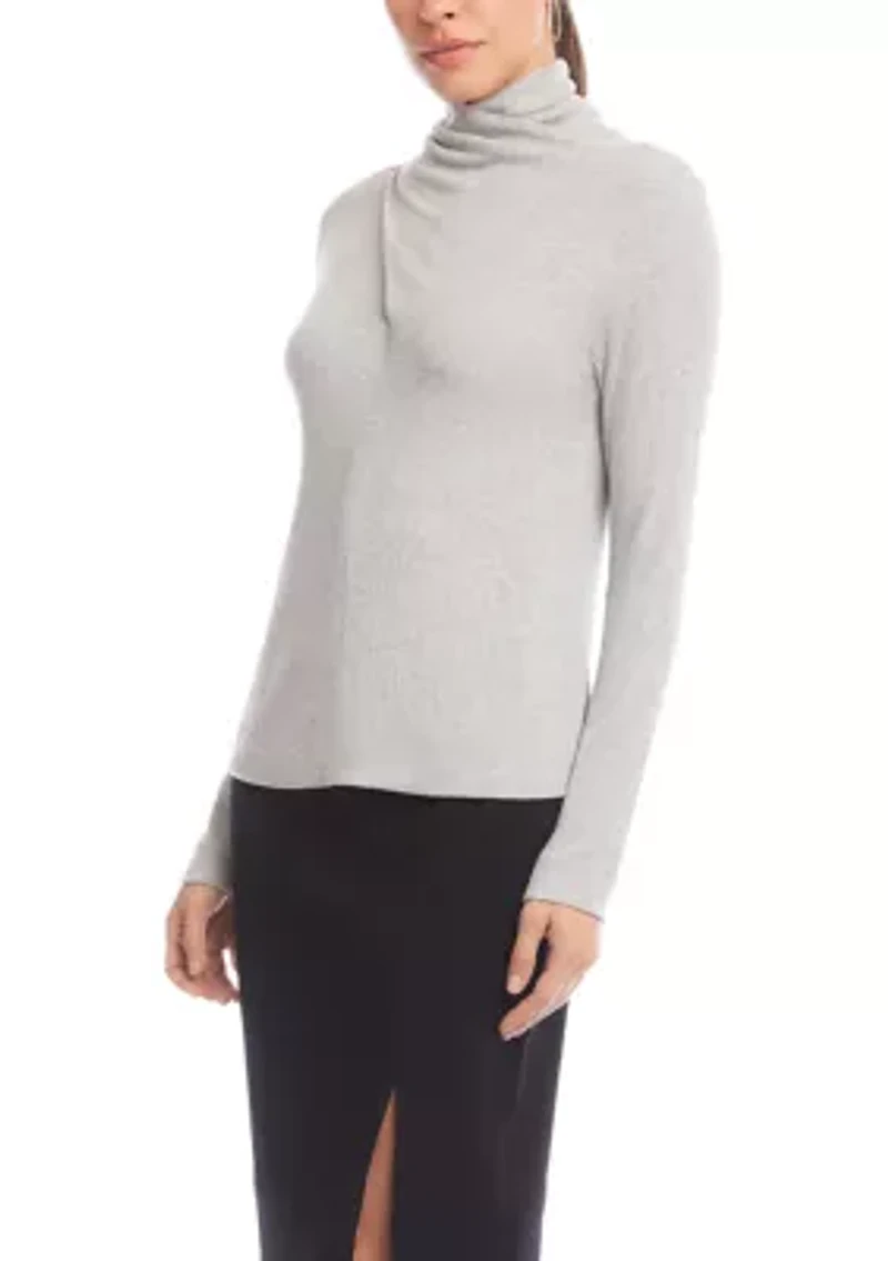 Women's Ribbed Faux Wrap Turtleneck