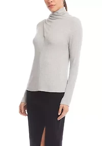 Women's Ribbed Faux Wrap Turtleneck