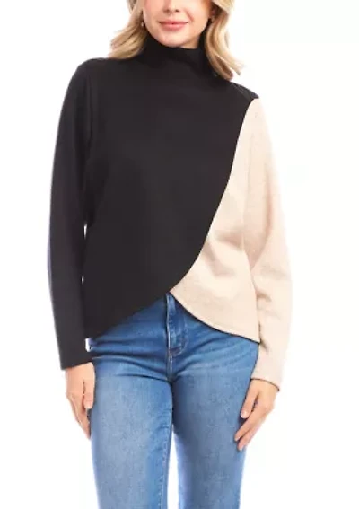 Women's Long Sleeve Crossover Color Block Top