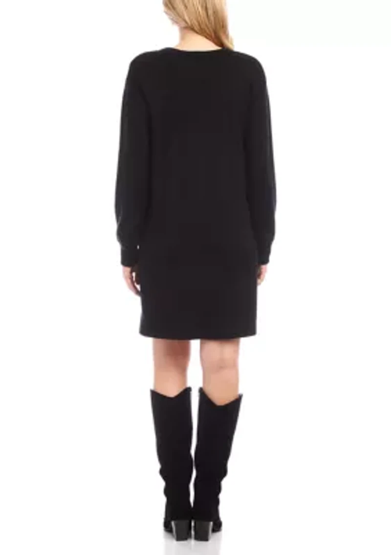Women's Long Sleeve V-Neck Button Detail Dress