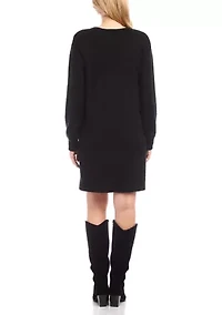 Women's Long Sleeve V-Neck Button Detail Dress