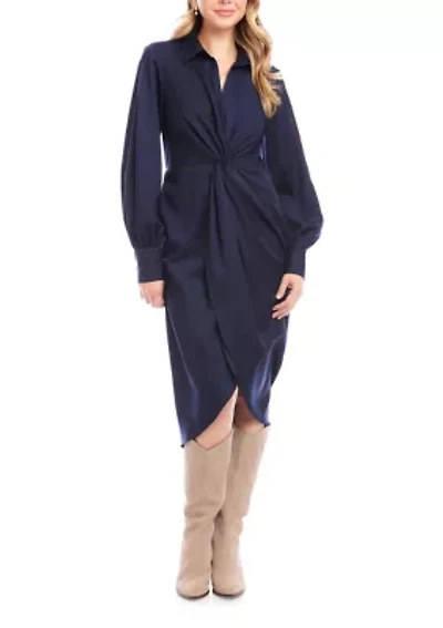 Women's Savannah Twist Front Sateen Midi Dress