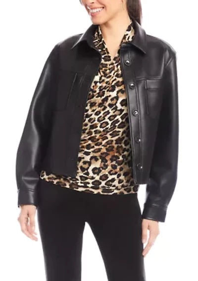 Petite Faux Leather Cropped Jacket