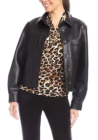 Petite Faux Leather Cropped Jacket