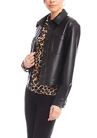 Petite Faux Leather Cropped Jacket