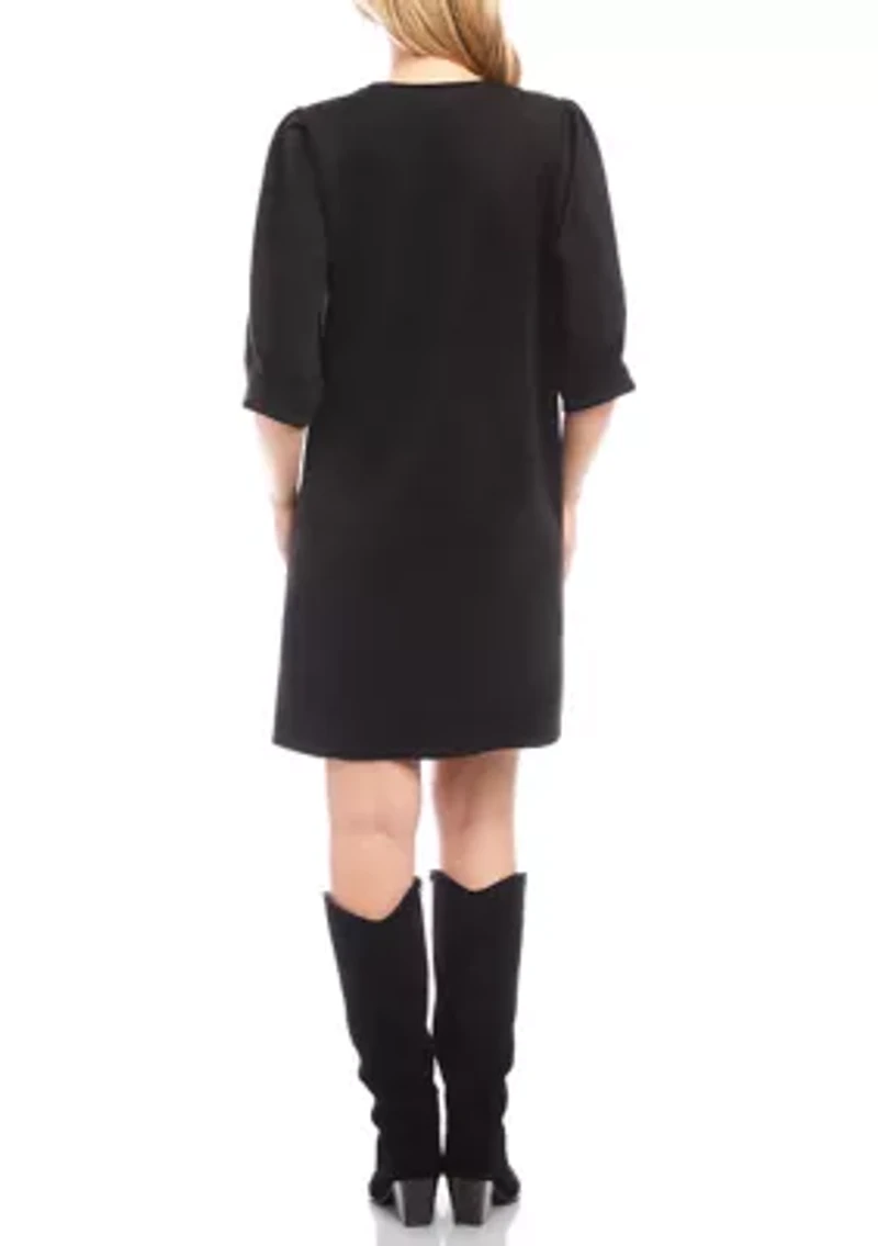 Women's Faux Suede Puff Sleeve Dress