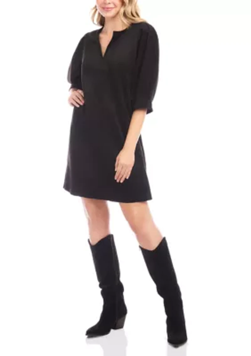 Women's Faux Suede Puff Sleeve Dress