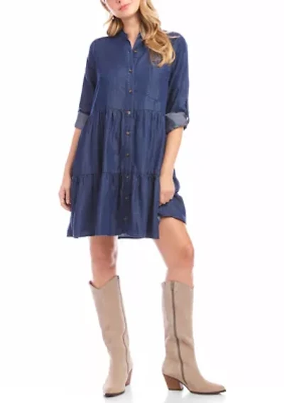 Petite Roll Tab Tiered Shirtdress