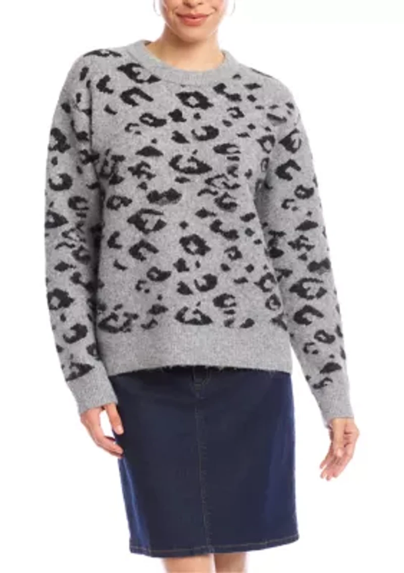 Metallic Animal Print Crewneck Sweater