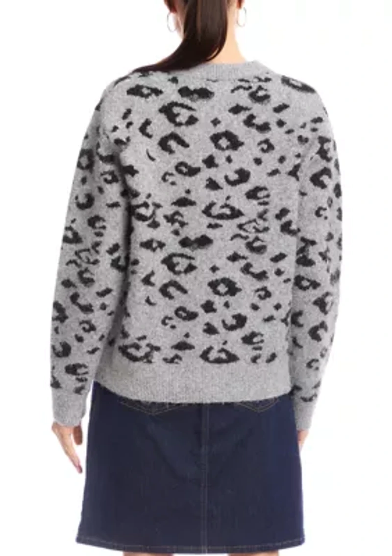 Metallic Animal Print Crewneck Sweater