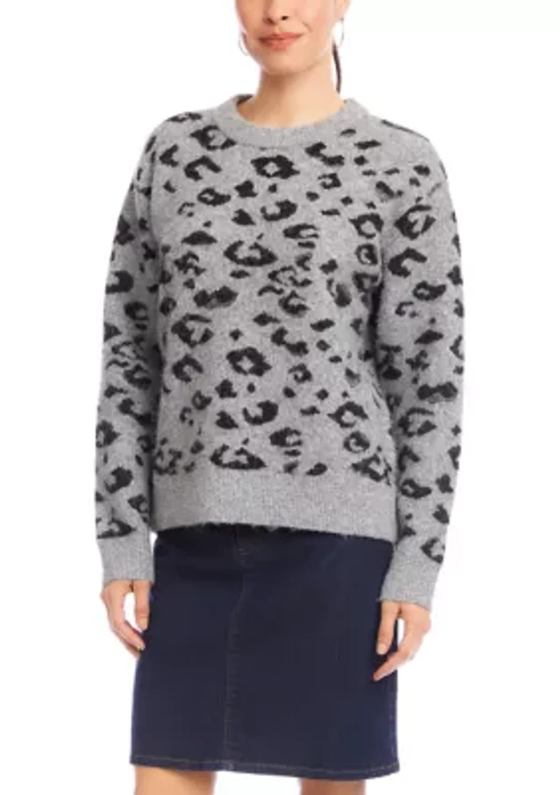 Metallic Animal Print Crewneck Sweater