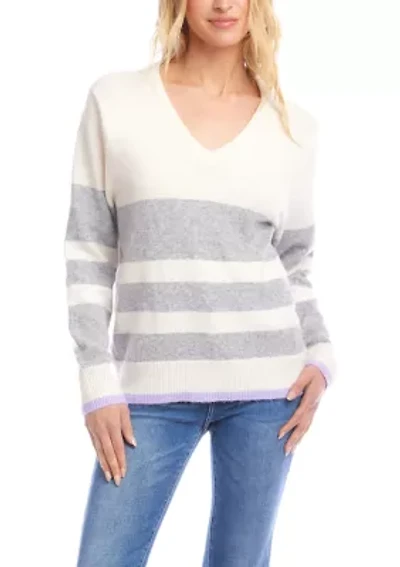 Women's Stripe V-Neck Sweater