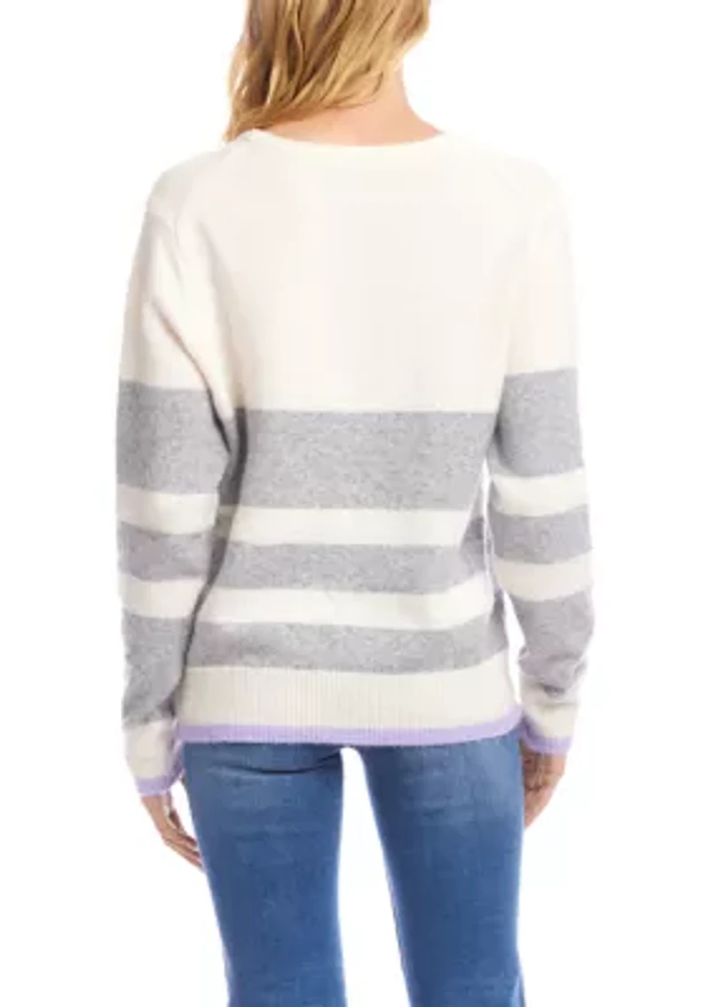 Women's Stripe V-Neck Sweater