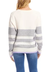 Women's Stripe V-Neck Sweater