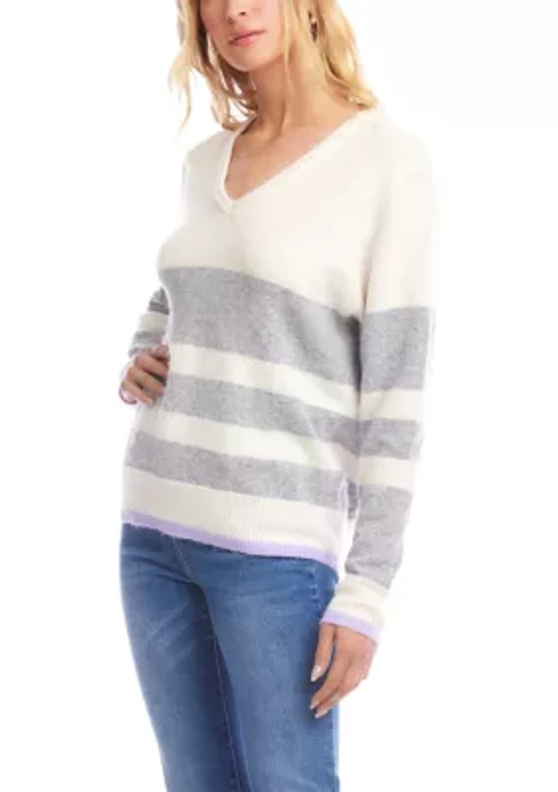 Women's Stripe V-Neck Sweater