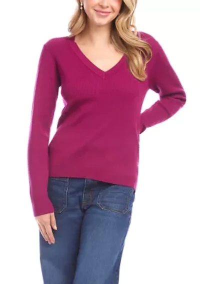 Women's Ribbed V-Neck Sweater