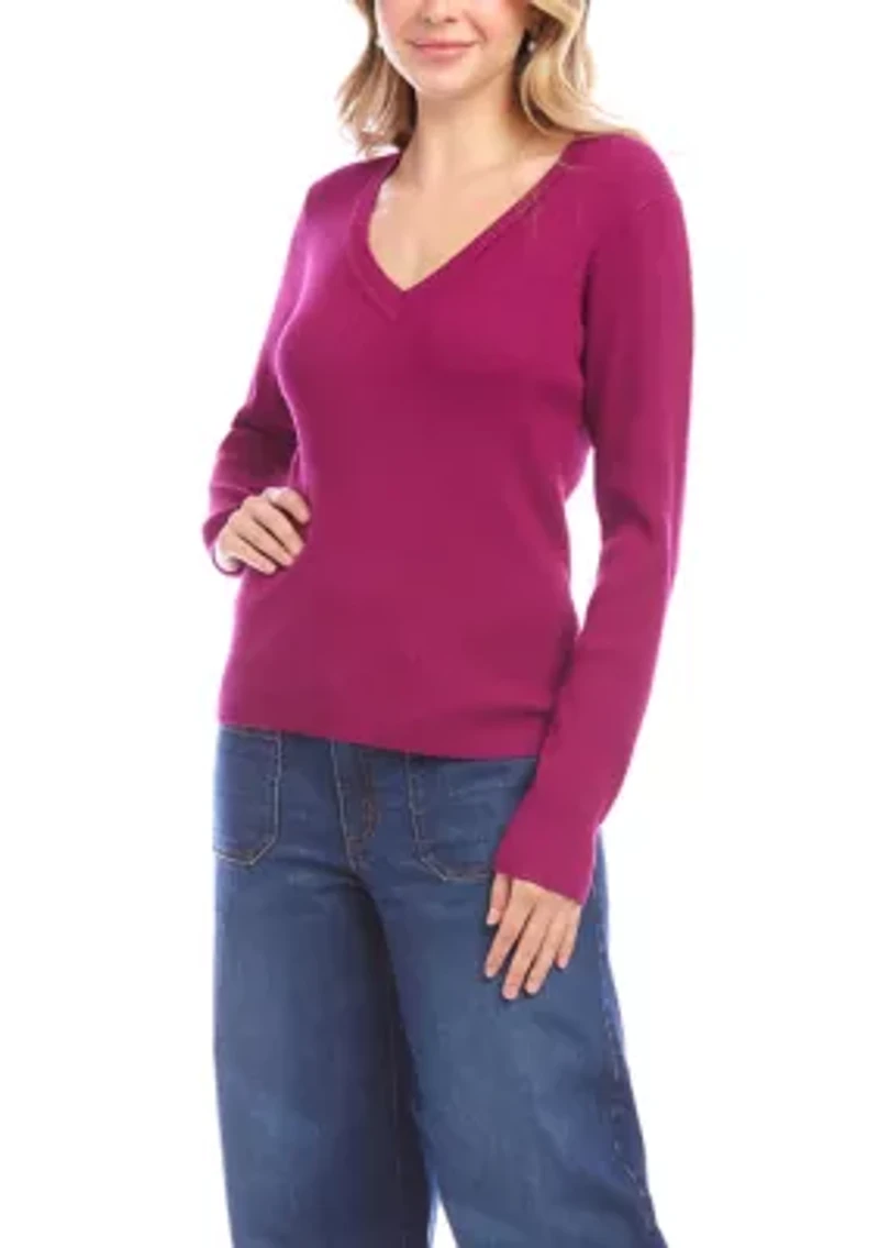 Women's Ribbed V-Neck Sweater