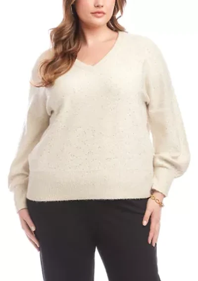 Plus Sequin V-Neck Sweater