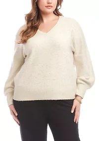 Plus Sequin V-Neck Sweater