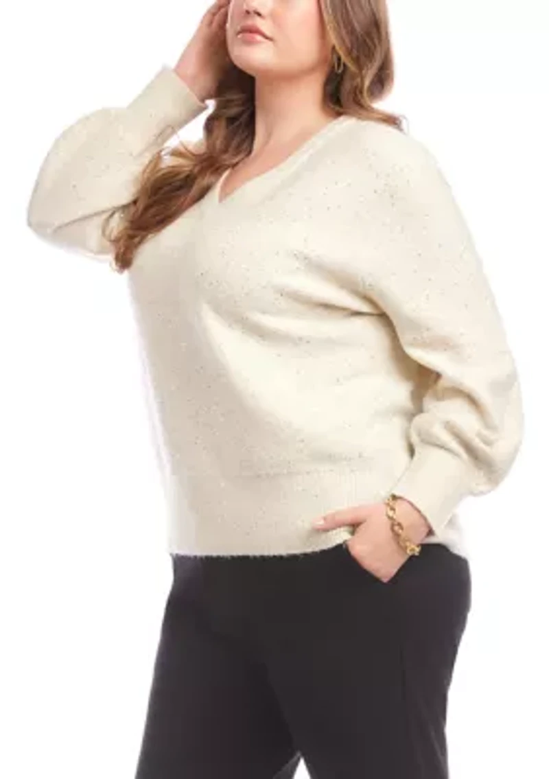 Plus Sequin V-Neck Sweater