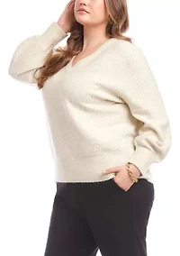 Plus Sequin V-Neck Sweater