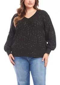 Plus Sequin V-Neck Sweater