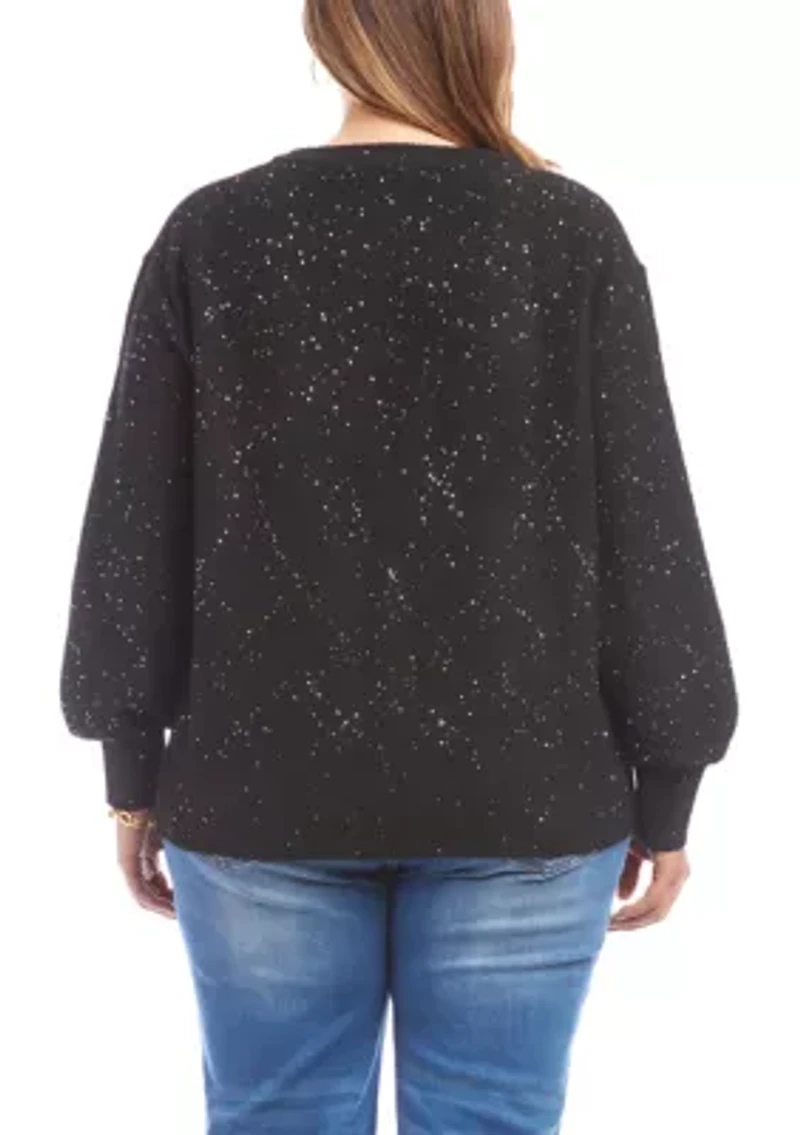 Plus Sequin V-Neck Sweater
