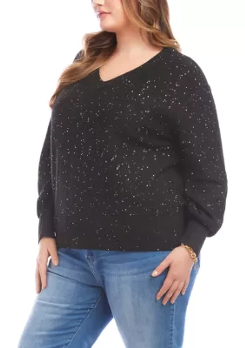 Plus Sequin V-Neck Sweater