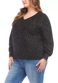 Plus Sequin V-Neck Sweater