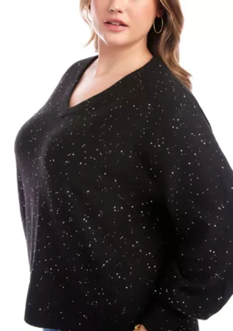 Plus Sequin V-Neck Sweater
