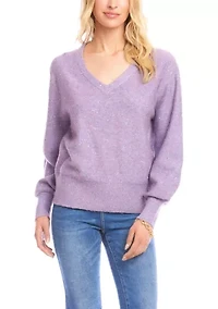 Women's Sequin V-Neck Sweater