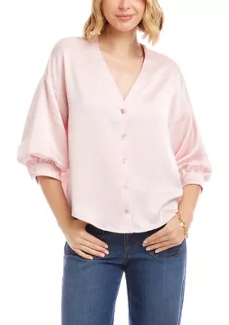 Women's Lantern Sleeve Satin Top