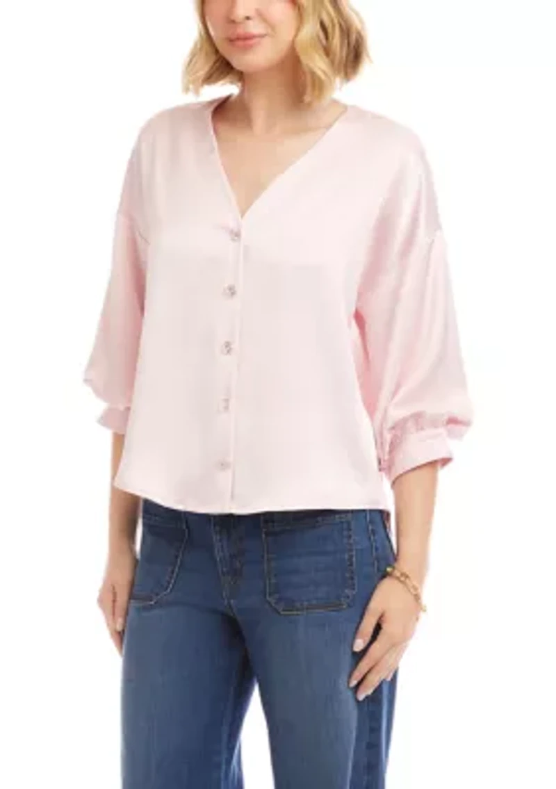 Women's Lantern Sleeve Satin Top