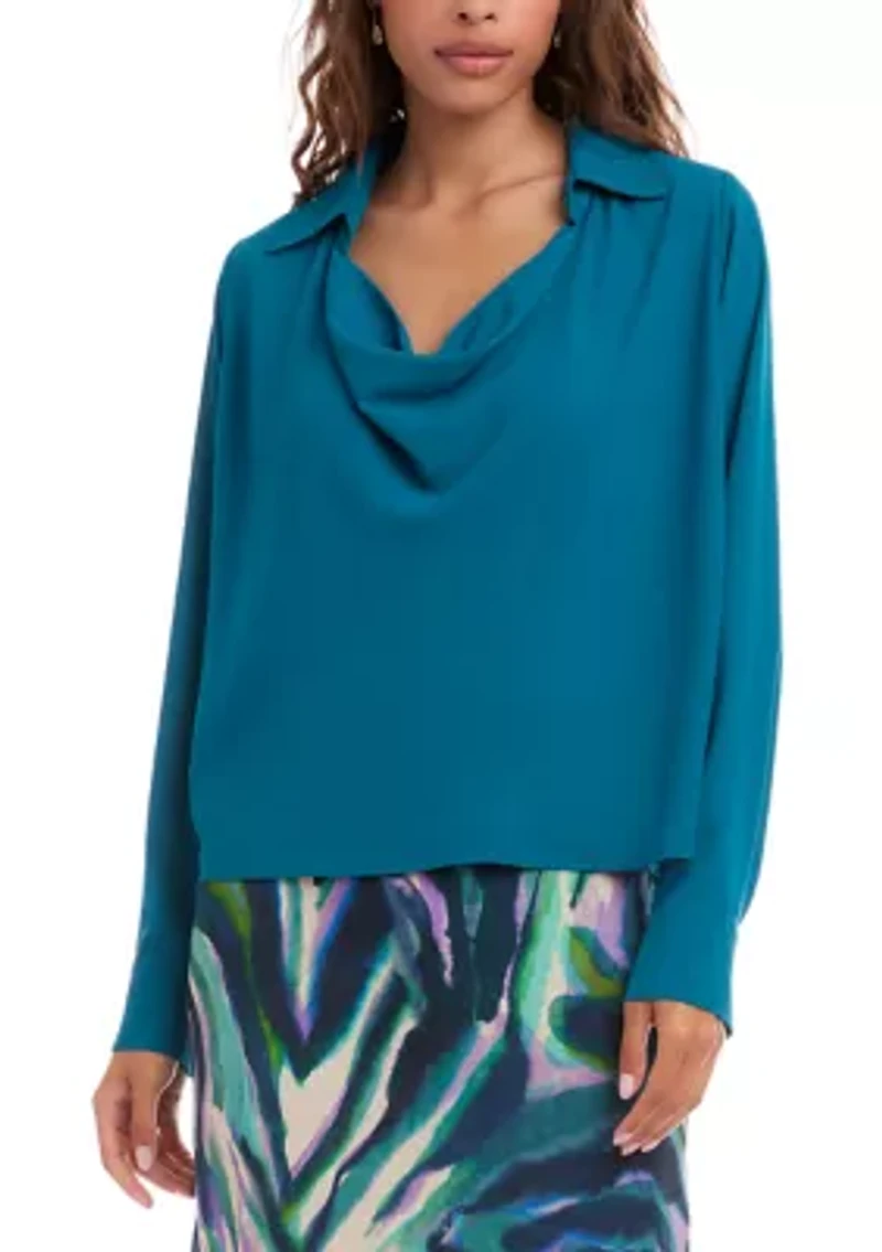 Women's Long Sleeve Collared Cowl Neck Top