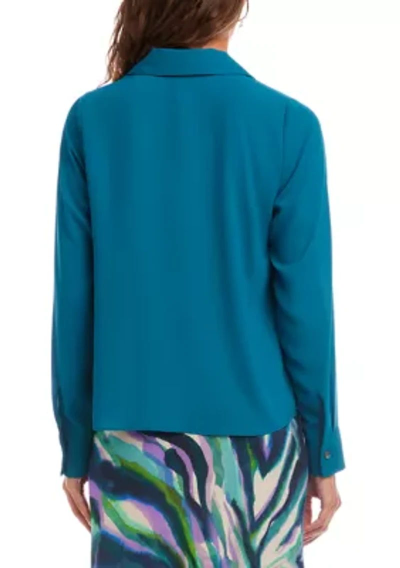 Women's Long Sleeve Collared Cowl Neck Top