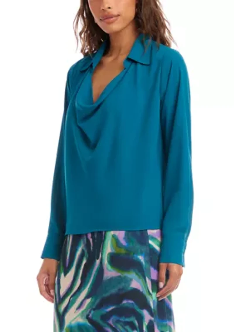 Women's Long Sleeve Collared Cowl Neck Top