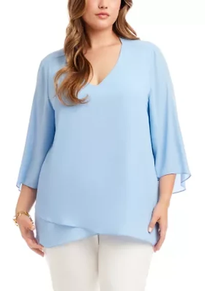 Plus Bracelet Sleeve Asymmetric Top