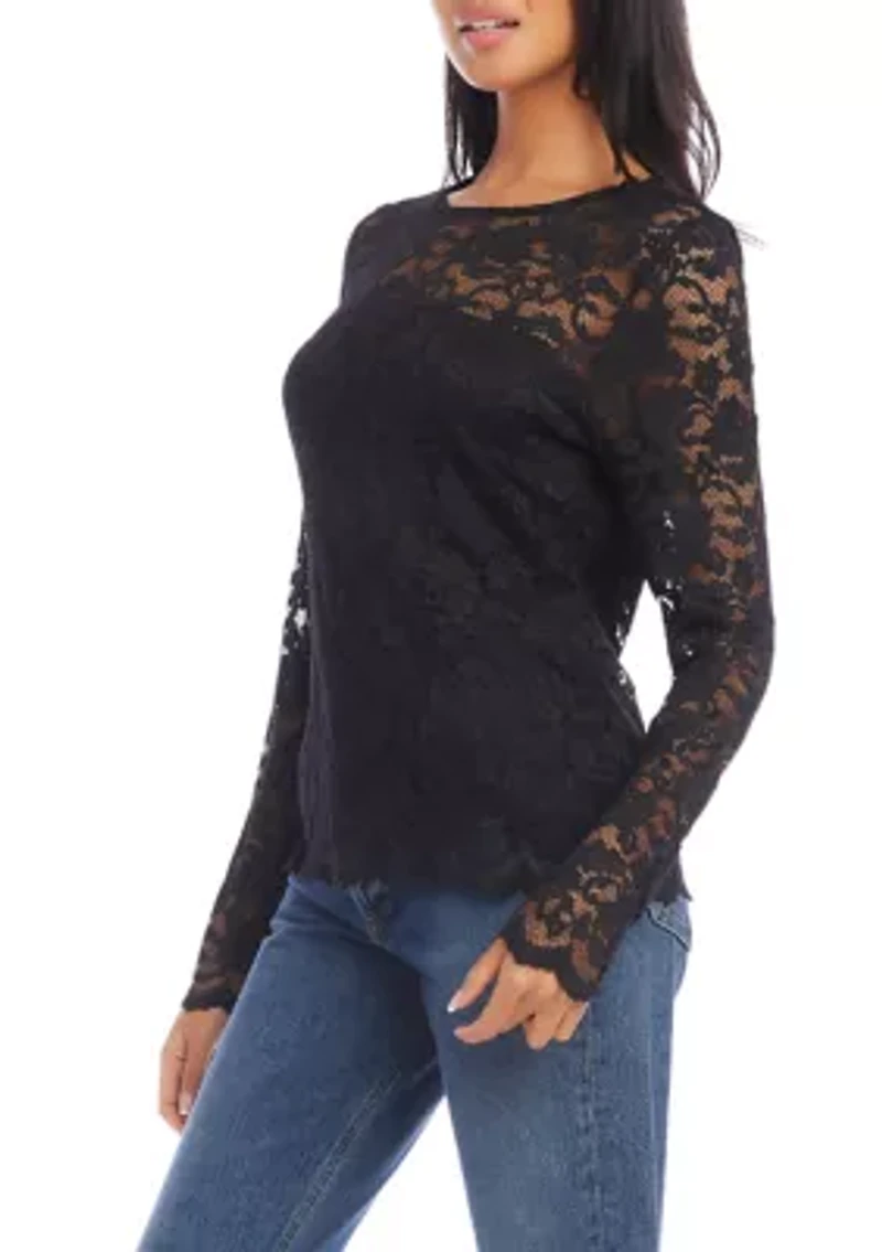 Petite Scalloped Hem Lace Top