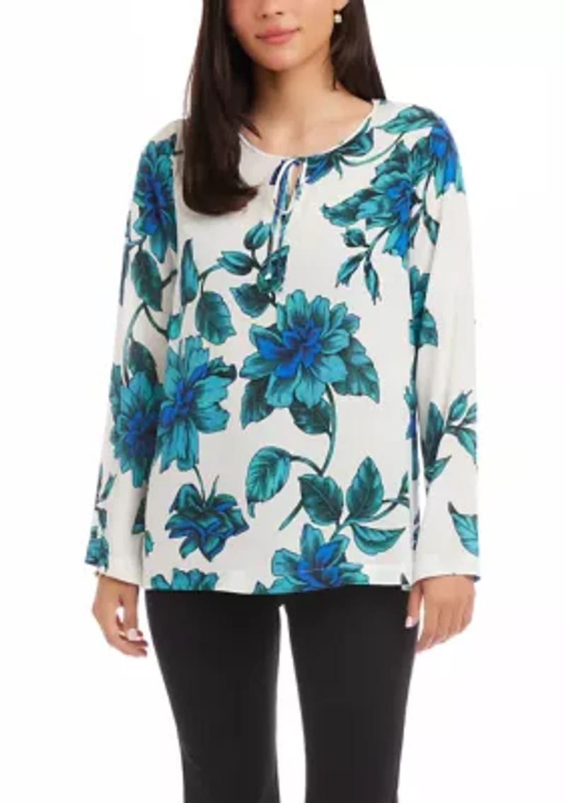 Petite Keyhole Side-Slit Sleeve Tunic Top