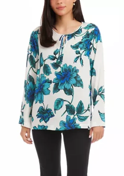 Petite Keyhole Side-Slit Sleeve Tunic Top