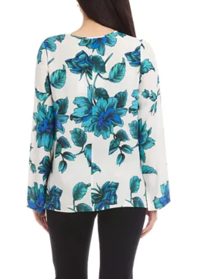 Petite Keyhole Side-Slit Sleeve Tunic Top