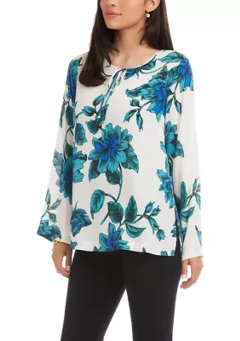 Petite Keyhole Side-Slit Sleeve Tunic Top