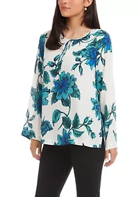 Petite Keyhole Side-Slit Sleeve Tunic Top