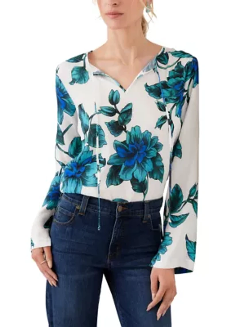 Petite Keyhole Side-Slit Sleeve Tunic Top