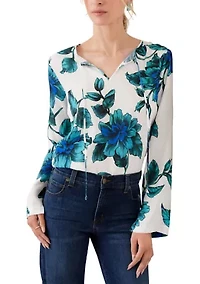 Petite Keyhole Side-Slit Sleeve Tunic Top