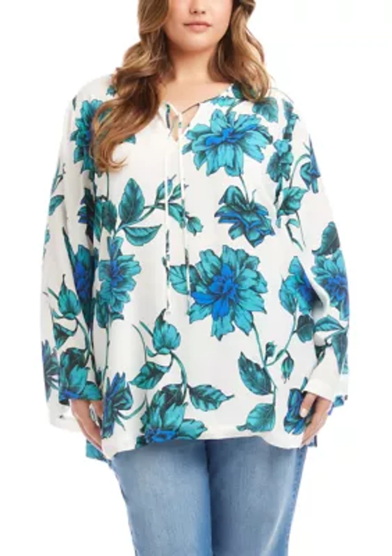 Plus Keyhole Side-Slit Sleeve Tunic Top