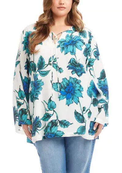 Plus Keyhole Side-Slit Sleeve Tunic Top