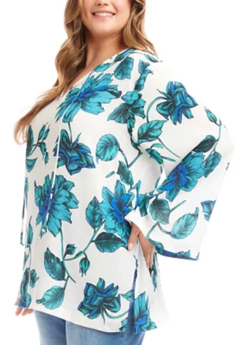 Plus Keyhole Side-Slit Sleeve Tunic Top