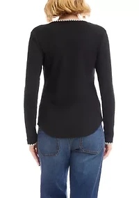 Women's Long Sleeve Edge Stitch Crew Neck Top